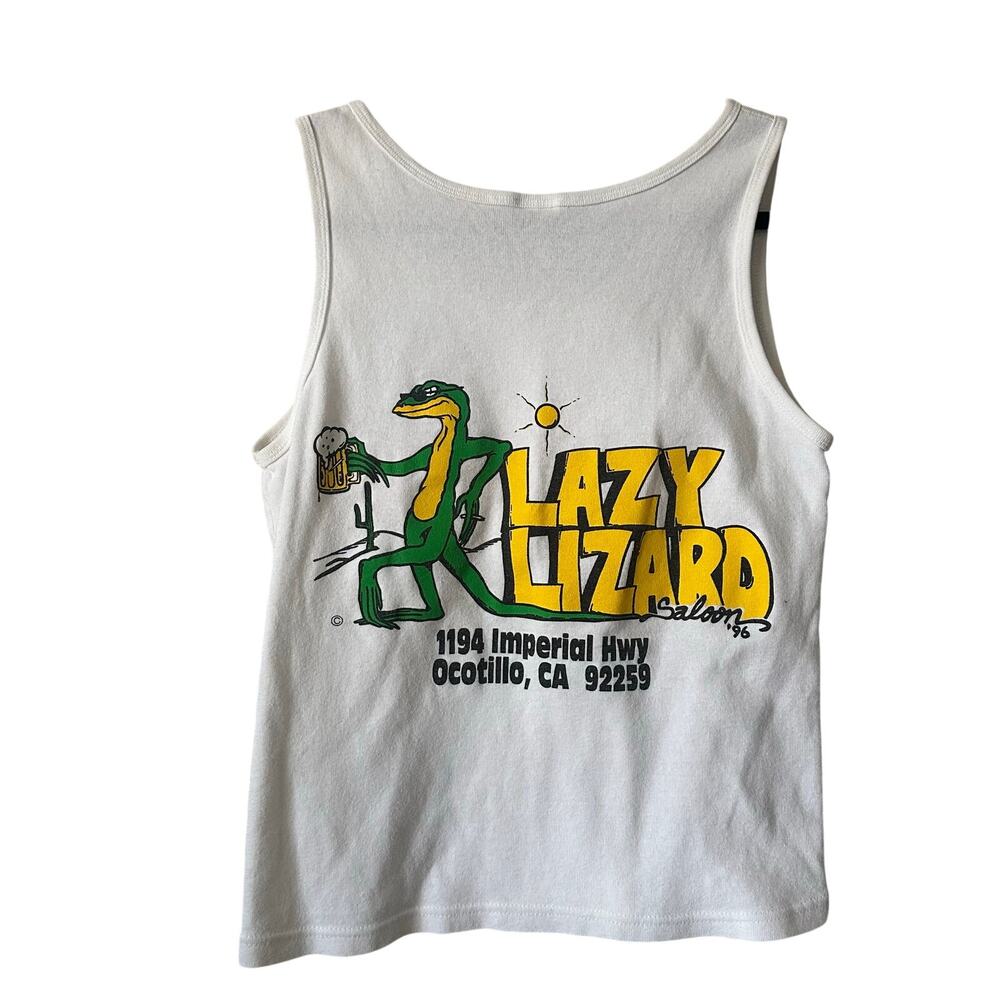Vintage Lazy Lizard Graphic Print Scoop Neck Souvenir Tank Top White Size